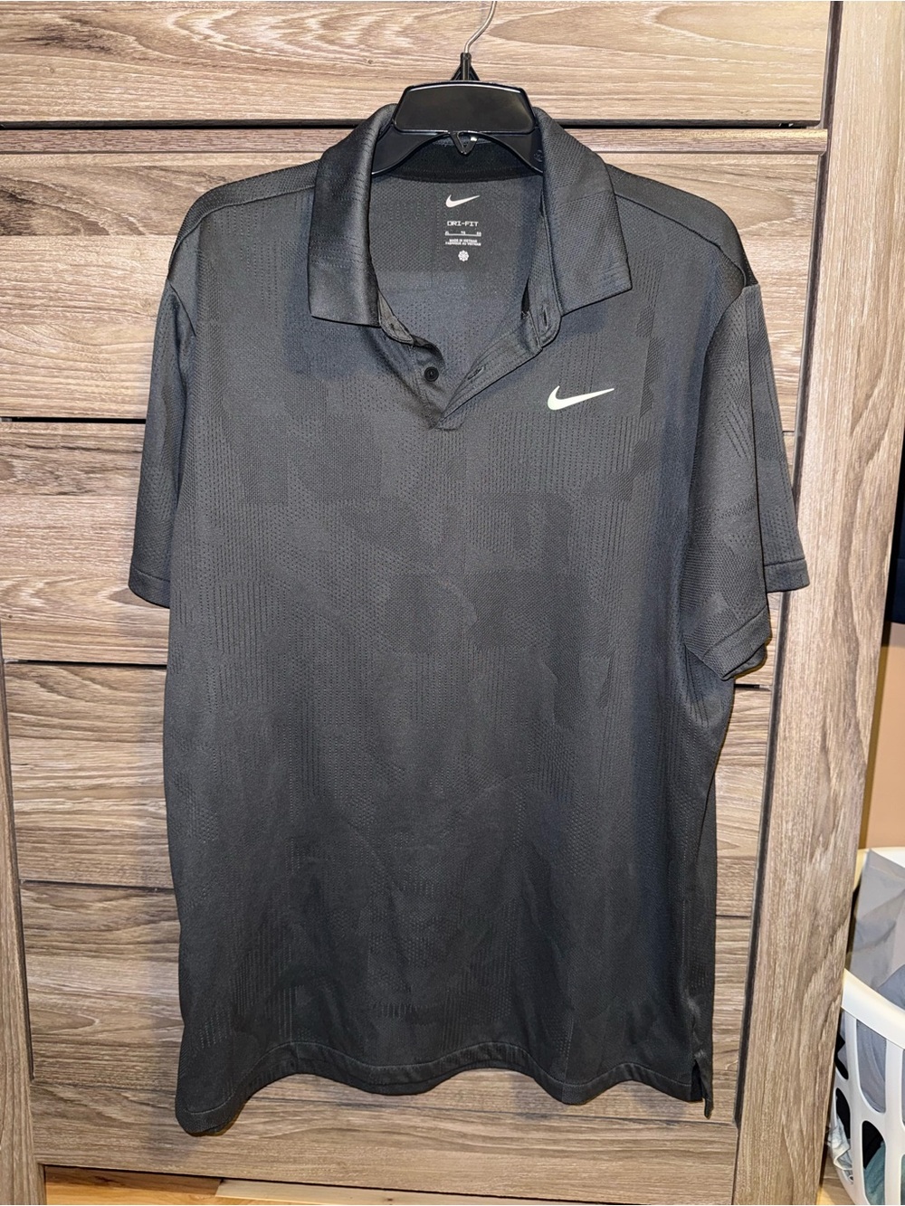 Nike Black Men's Dri-FIT Polo with White Swoosh
